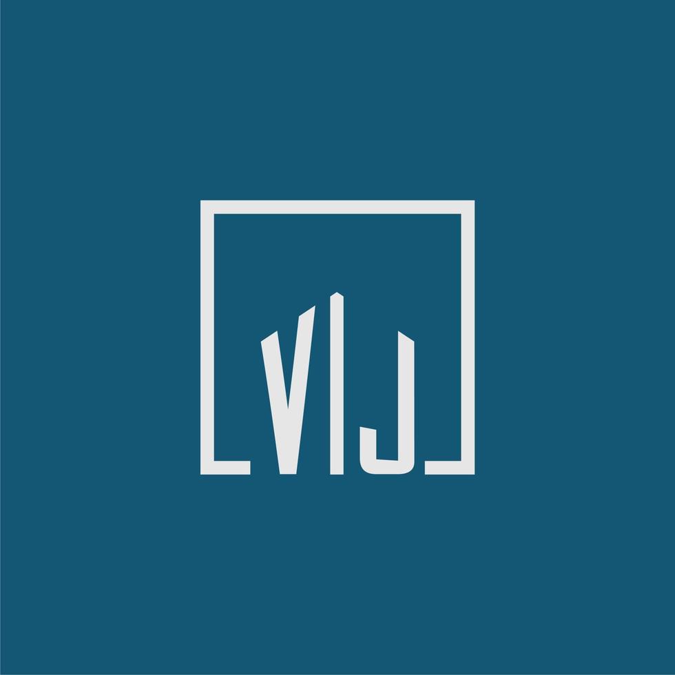 vj Initiale Monogramm Logo echt Nachlass im Rechteck Stil Design vektor