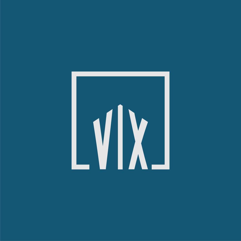 vx första monogram logotyp verklig egendom i rektangel stil design vektor