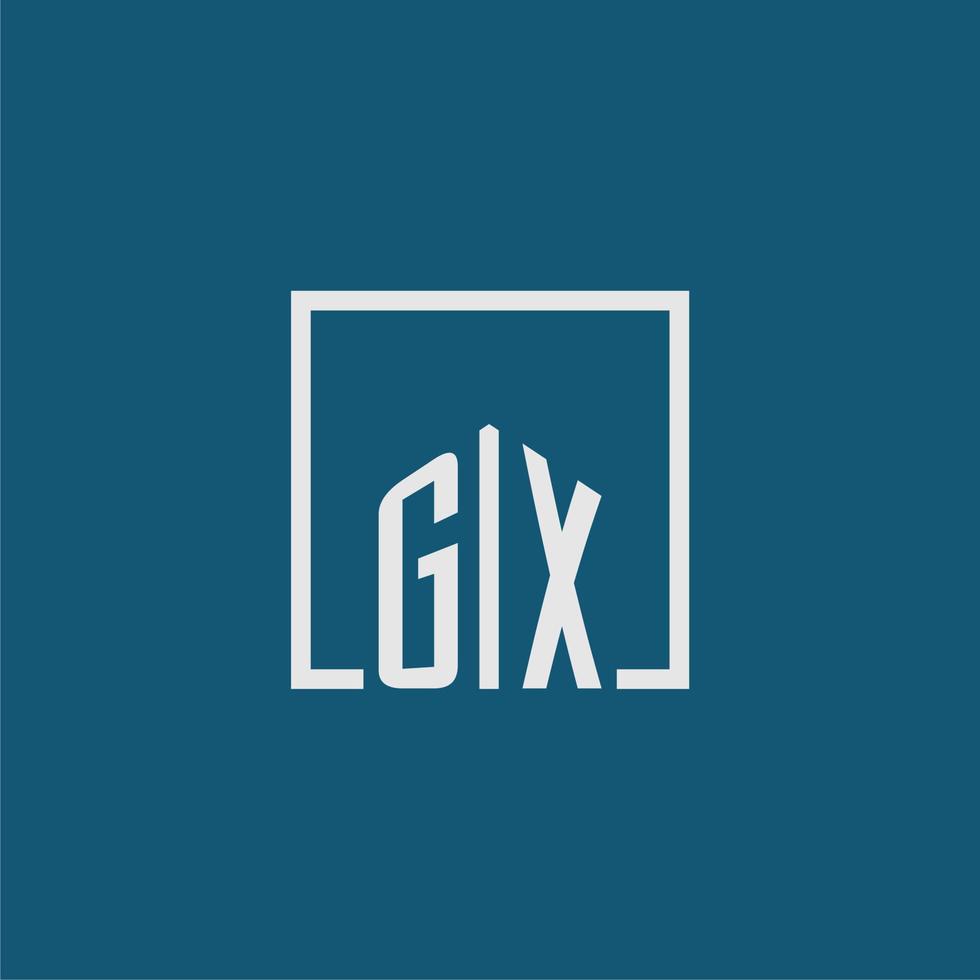 gx första monogram logotyp verklig egendom i rektangel stil design vektor