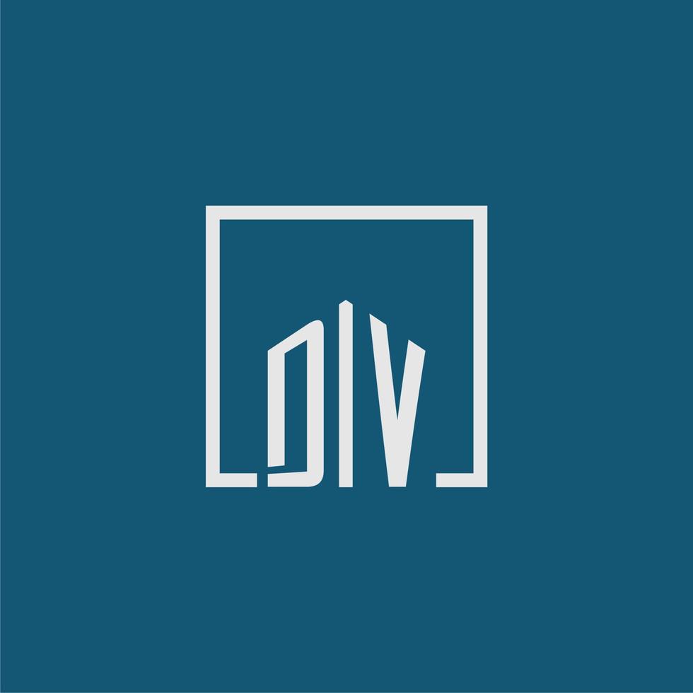 dv Initiale Monogramm Logo echt Nachlass im Rechteck Stil Design vektor