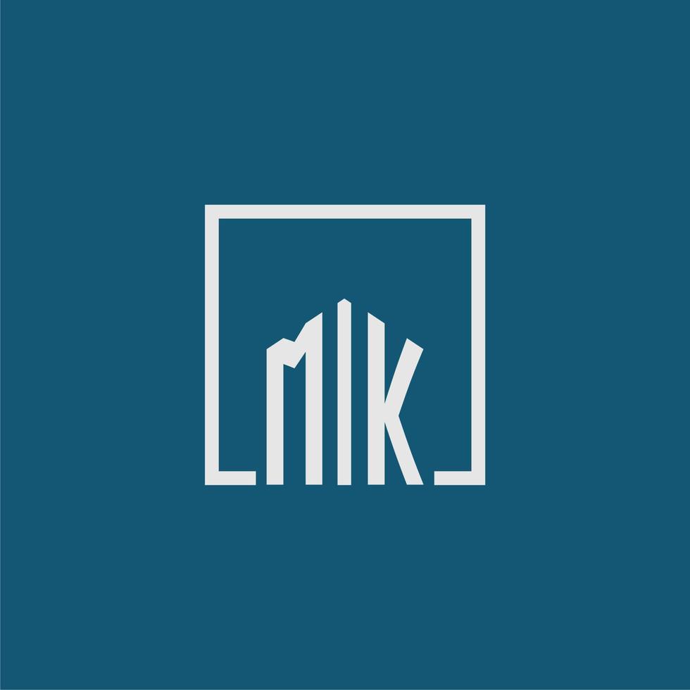 mk första monogram logotyp verklig egendom i rektangel stil design vektor