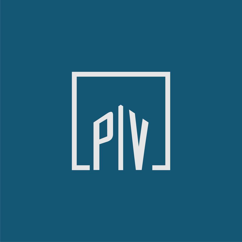 pv första monogram logotyp verklig egendom i rektangel stil design vektor