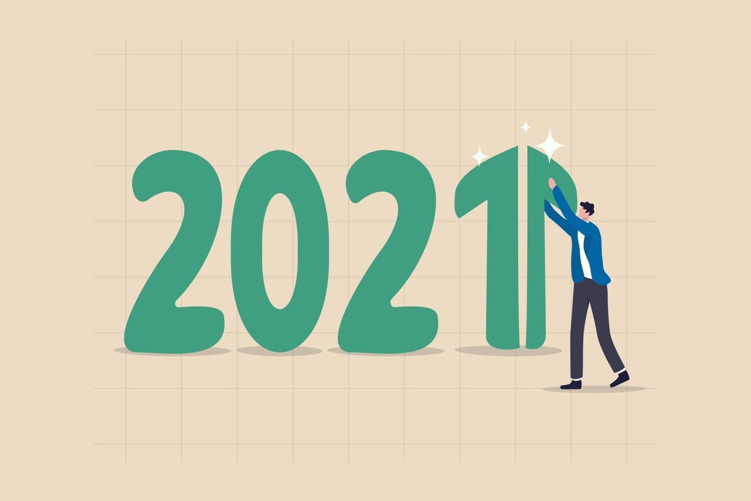 år 2021 ekonomisk återhämtning med ett grönt stigande pildiagram på nummer 1 vektor