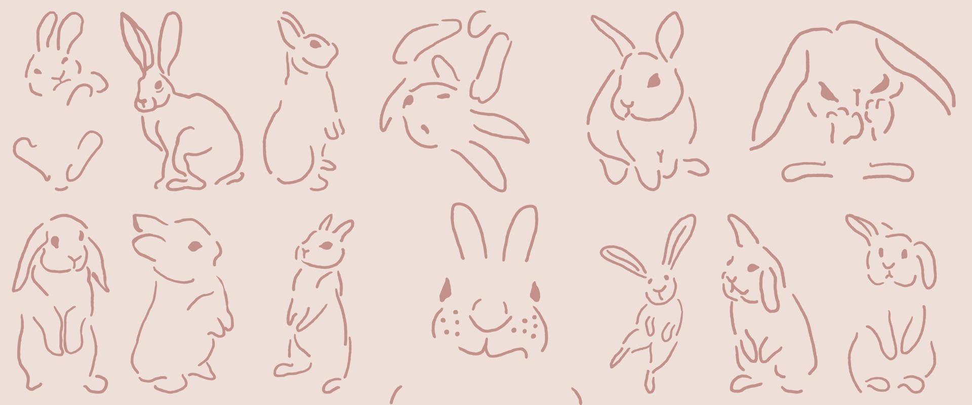 niedlicher Hase, Kaninchenillustration und Karikatur lokalisiert auf Hintergrund für Ostertag vektor
