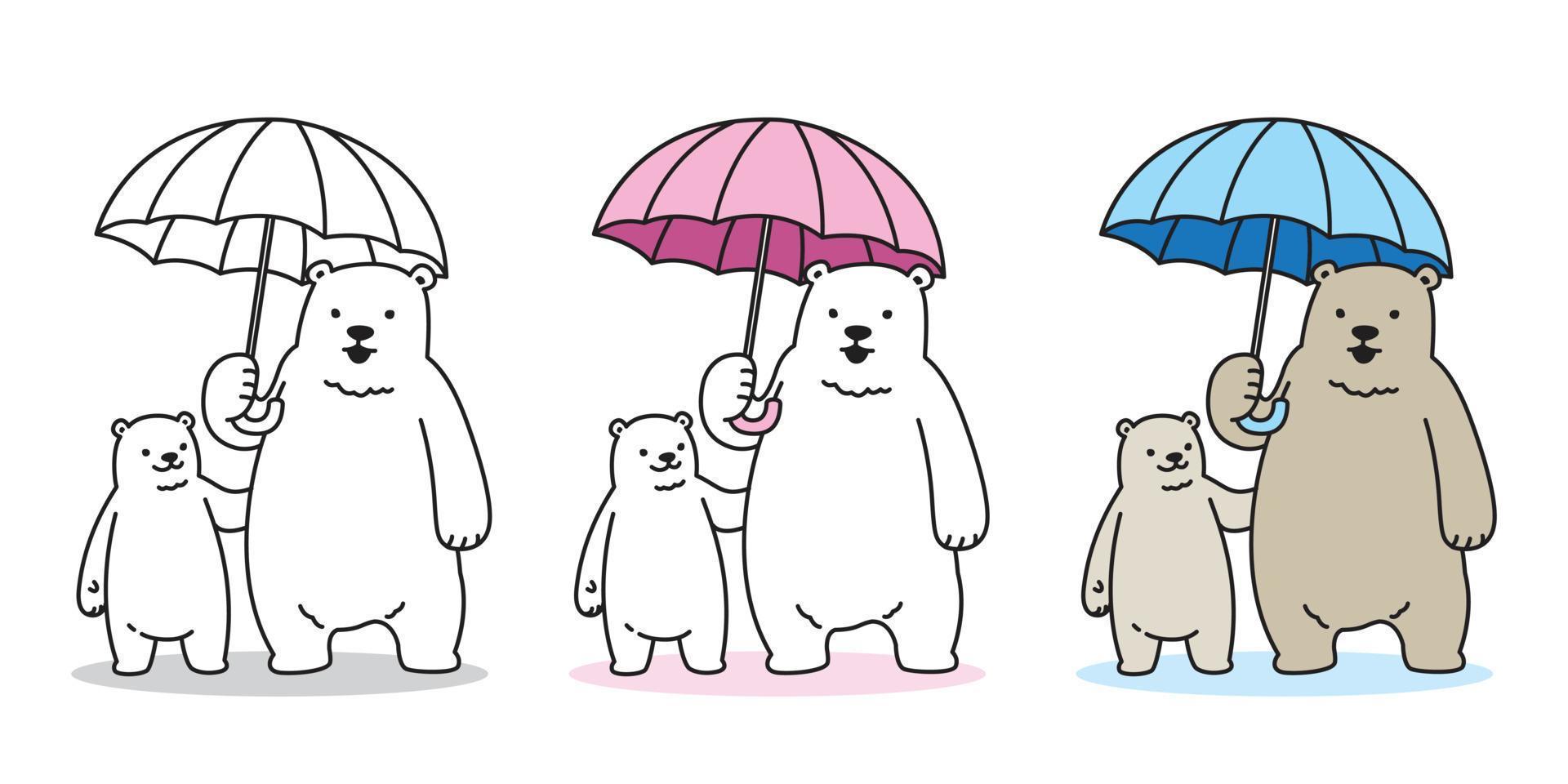Bär Vektor Polar- Bär Symbol Logo Regenschirm regnet Illustration Karikatur Charakter