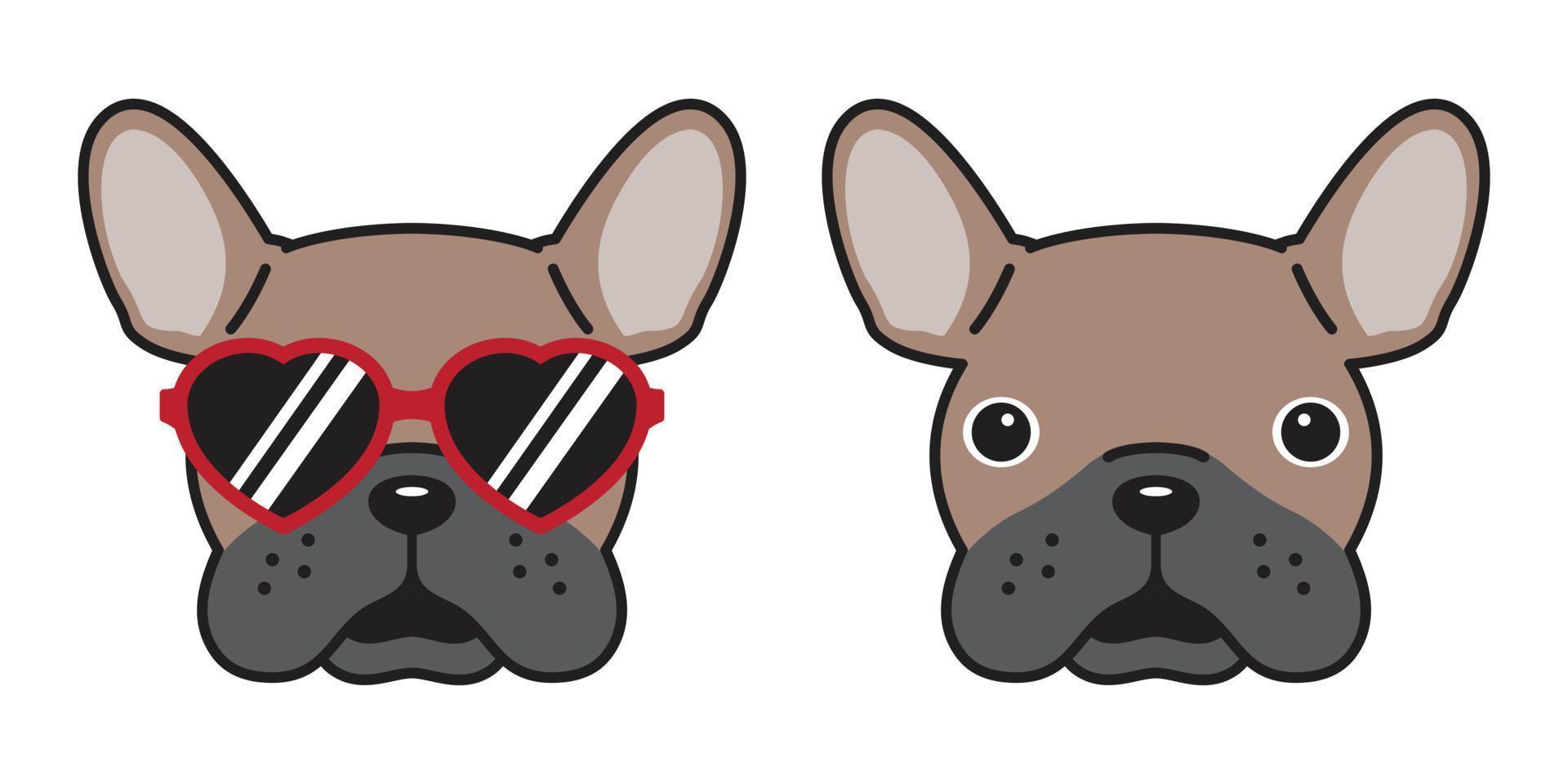 Hund Französisch Bulldogge Vektor Symbol Sonnenbrille Herz Illustration Charakter Karikatur braun