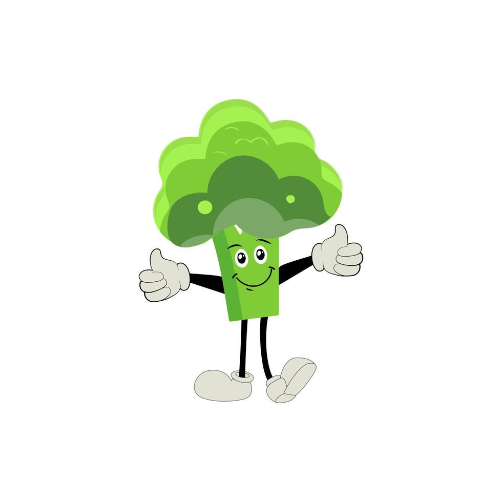 broccoli maskot tecknad serie i vektor. söt Lycklig leende broccoli vegetabiliska uppsättning samling. vektor platt tecknad serie karaktär illustration ikon design. innehåll, Lycklig, grön leende, glad ansikte känsla.