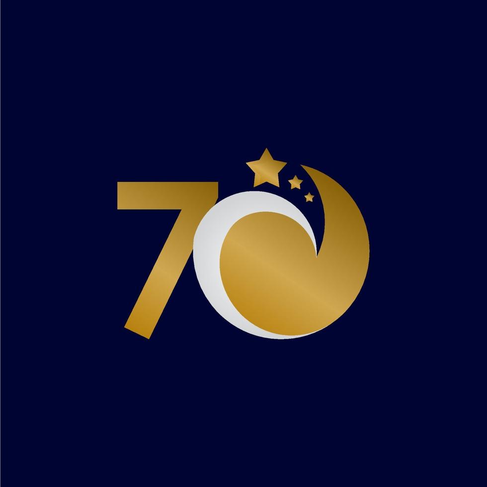 70 Jahre Jubiläum Stern Dash Gold Feier Vektor Vorlage Design Illustration