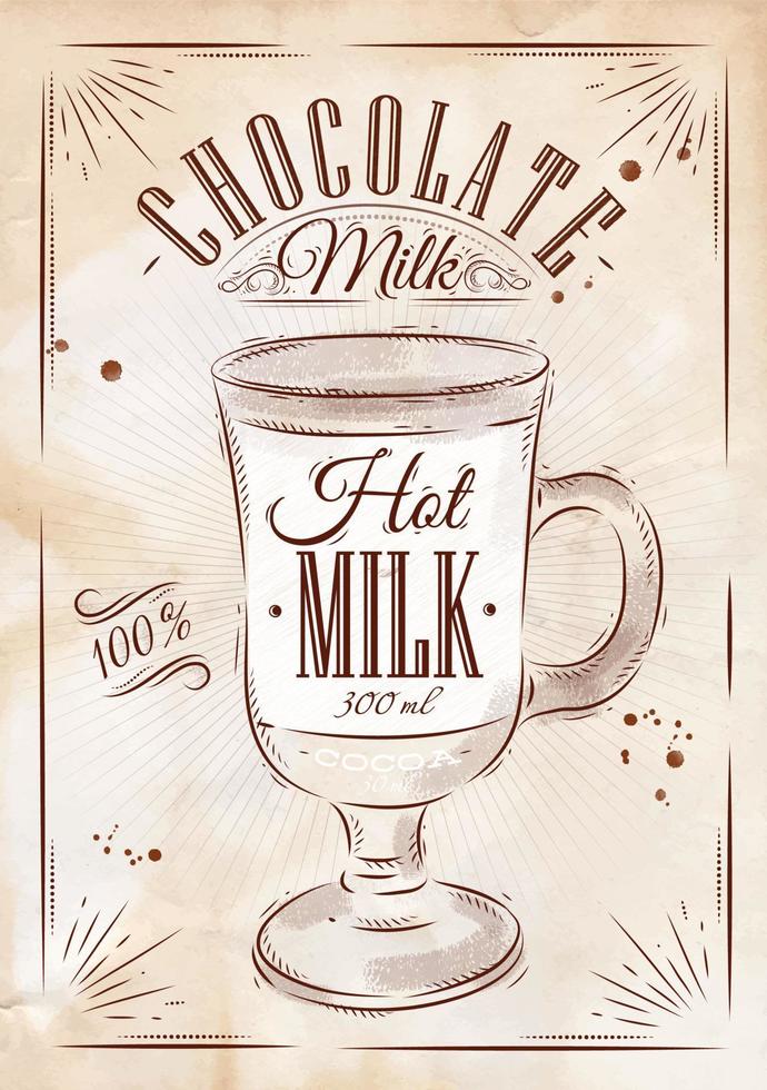 affisch kaffe choklad mjölk i årgång stil teckning med krita på de svarta tavlan vektor