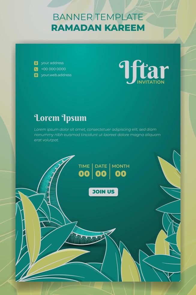 Porträt Ramadan kareem Vorlage mit Hand gezeichnet von Grün Blätter Hintergrund Design vektor