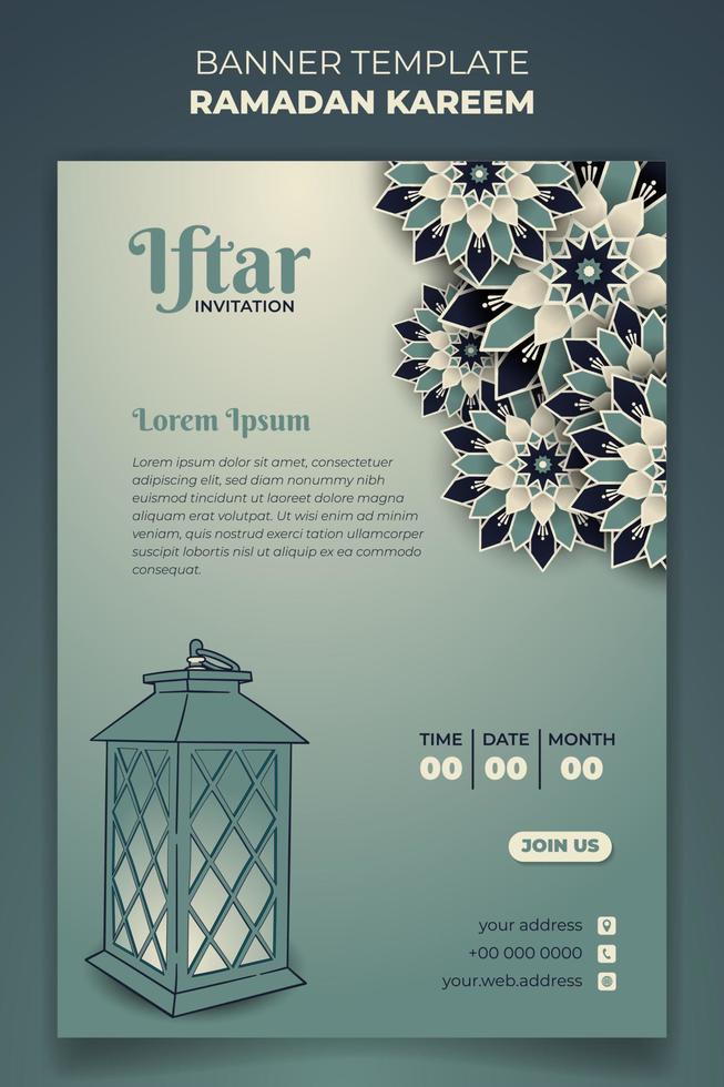 ramadan kareem baner mall med dekorativ mandala och lykta för reklam design vektor