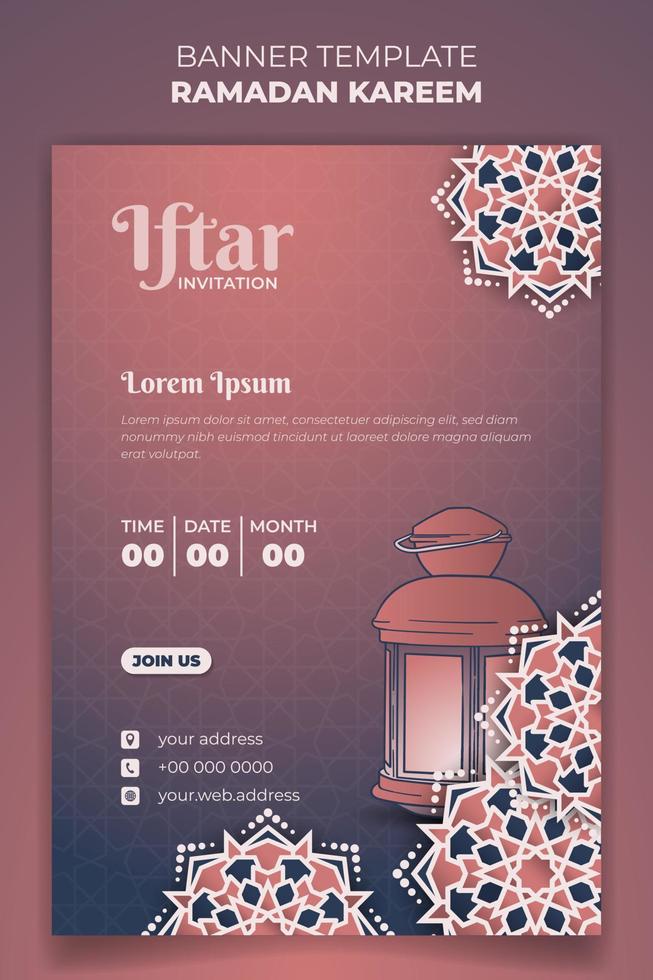 porträtt baner för ramadan kareem mall med dekorativ bakgrund och lykta design vektor