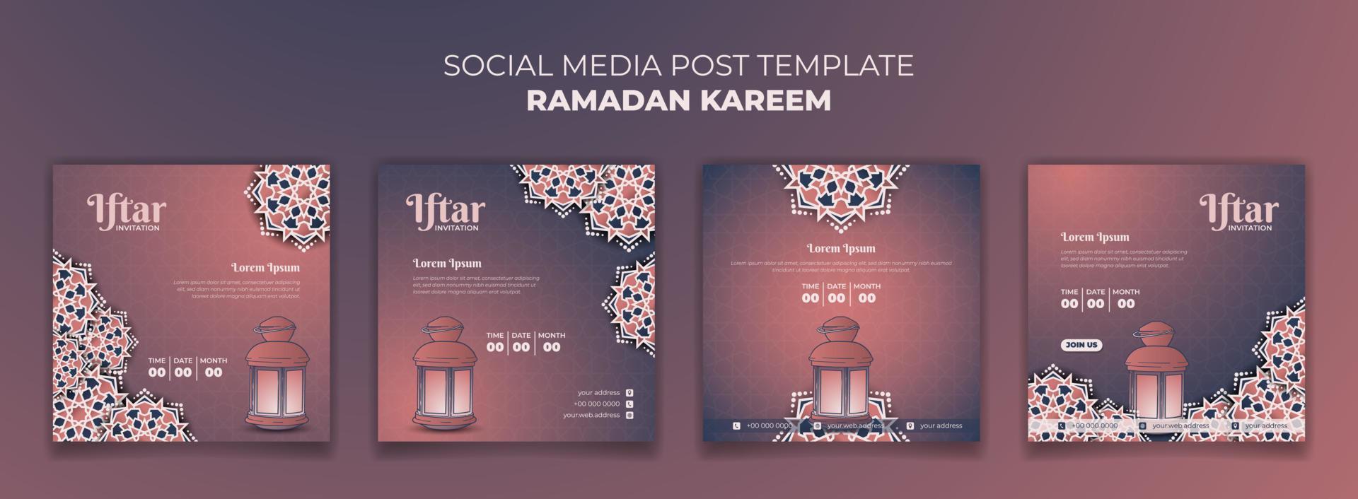 einstellen von Sozial Medien Post Vorlage mit Mandala Zier Hintergrund Design zum Ramadan kareem vektor