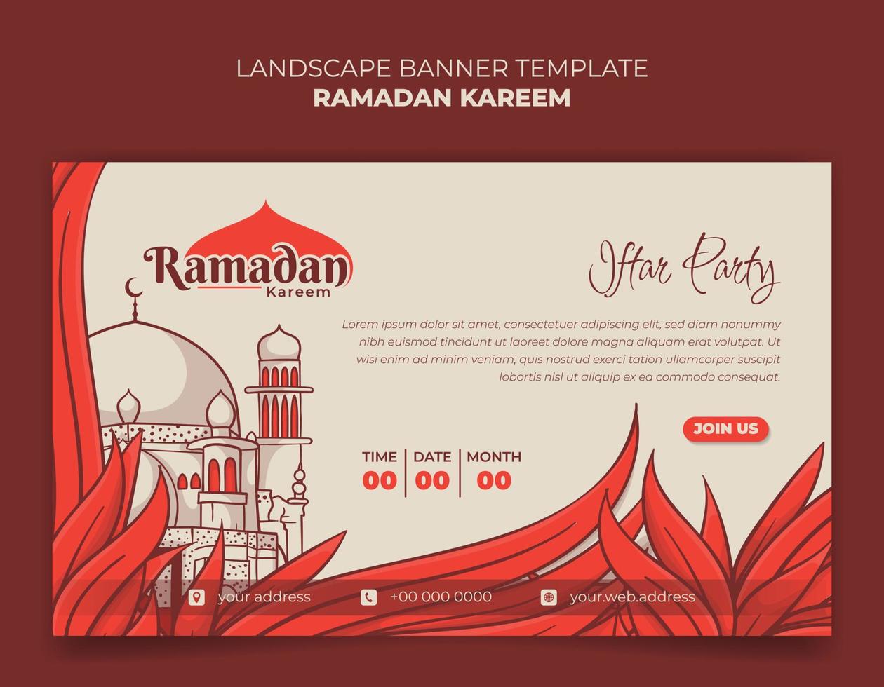 Banner Vorlage zum Ramadan kareem Design mit Moschee und Gras im Hand gezeichnet Design vektor