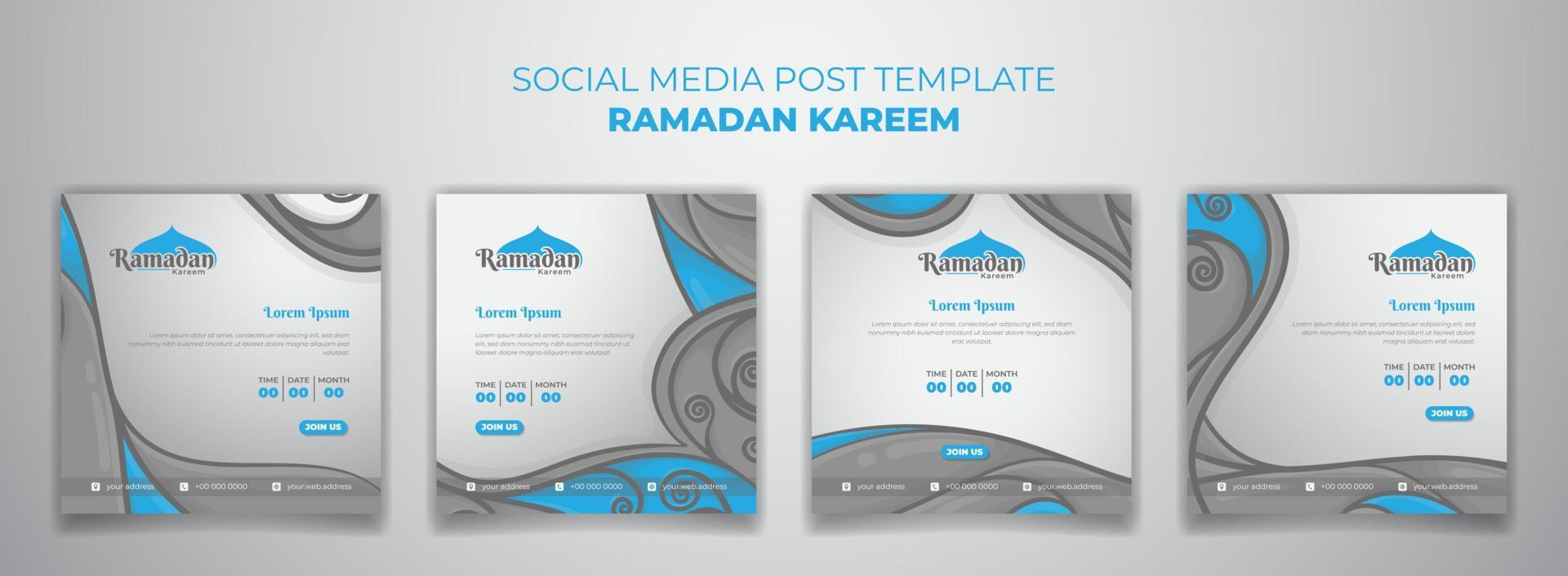 uppsättning av social media posta mall med hand dragen av blommig bakgrund för ramadan kareem design vektor