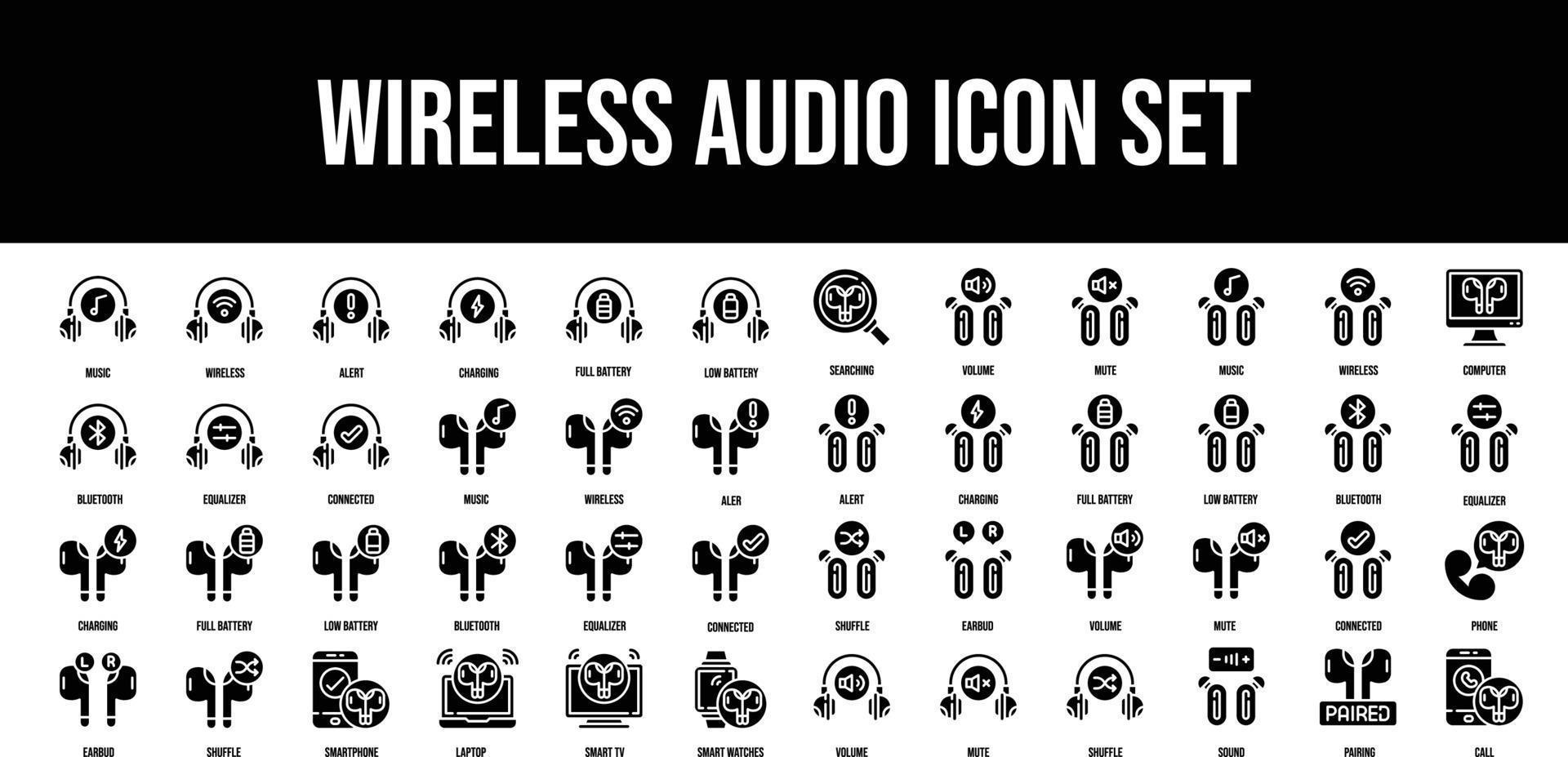trådlös audio stroke översikt ikoner uppsättning vektor