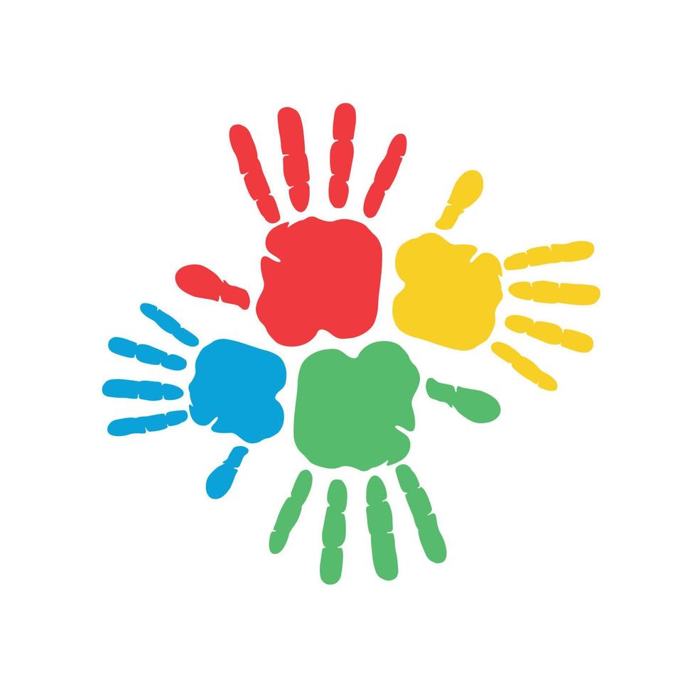 färgrik hand ikoner som kronblad av blomma Lycklig gemenskap begrepp. detta vektor grafisk illustration representerar människor team stående förenad, gemenskap enhet, människor portion.