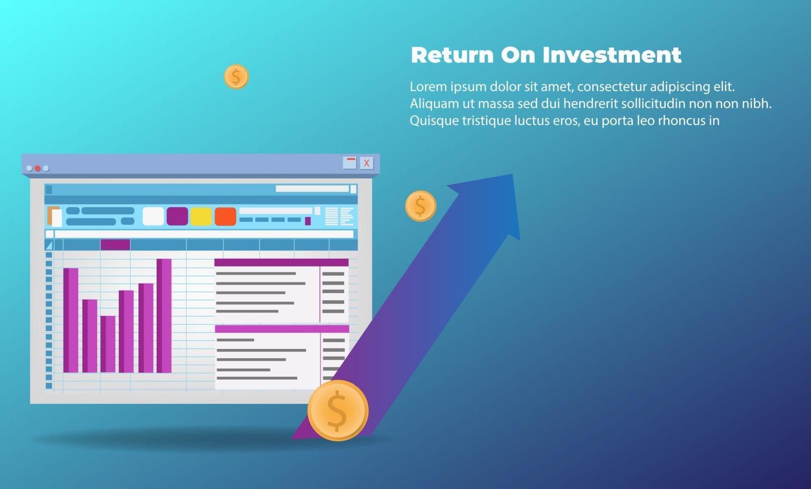 Geschäftspfeil Zielrichtungskonzept zum Erfolg. Return on Investment Roi. anwendbar für Werbung, Titelplakat, Infografik, Landing Page, UI, UX, Persentation, Baner, Social Media gepostet vektor