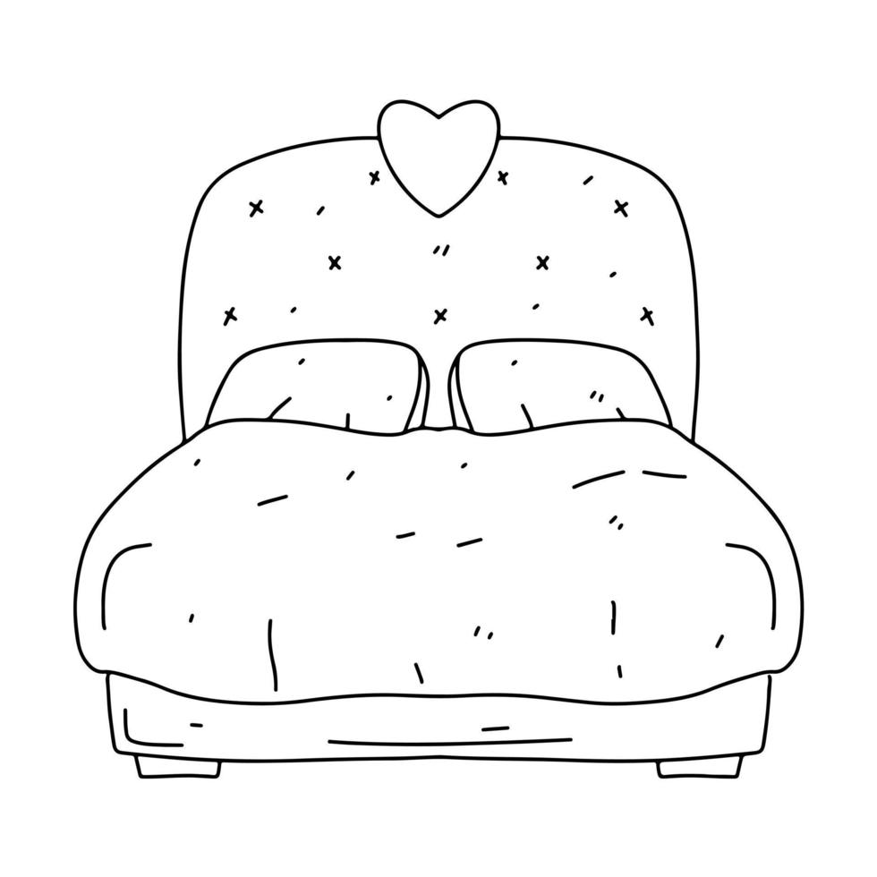 Bett im Hand gezeichnet Gekritzel Stil. Vektor Illustration isoliert auf Weiß Hintergrund.