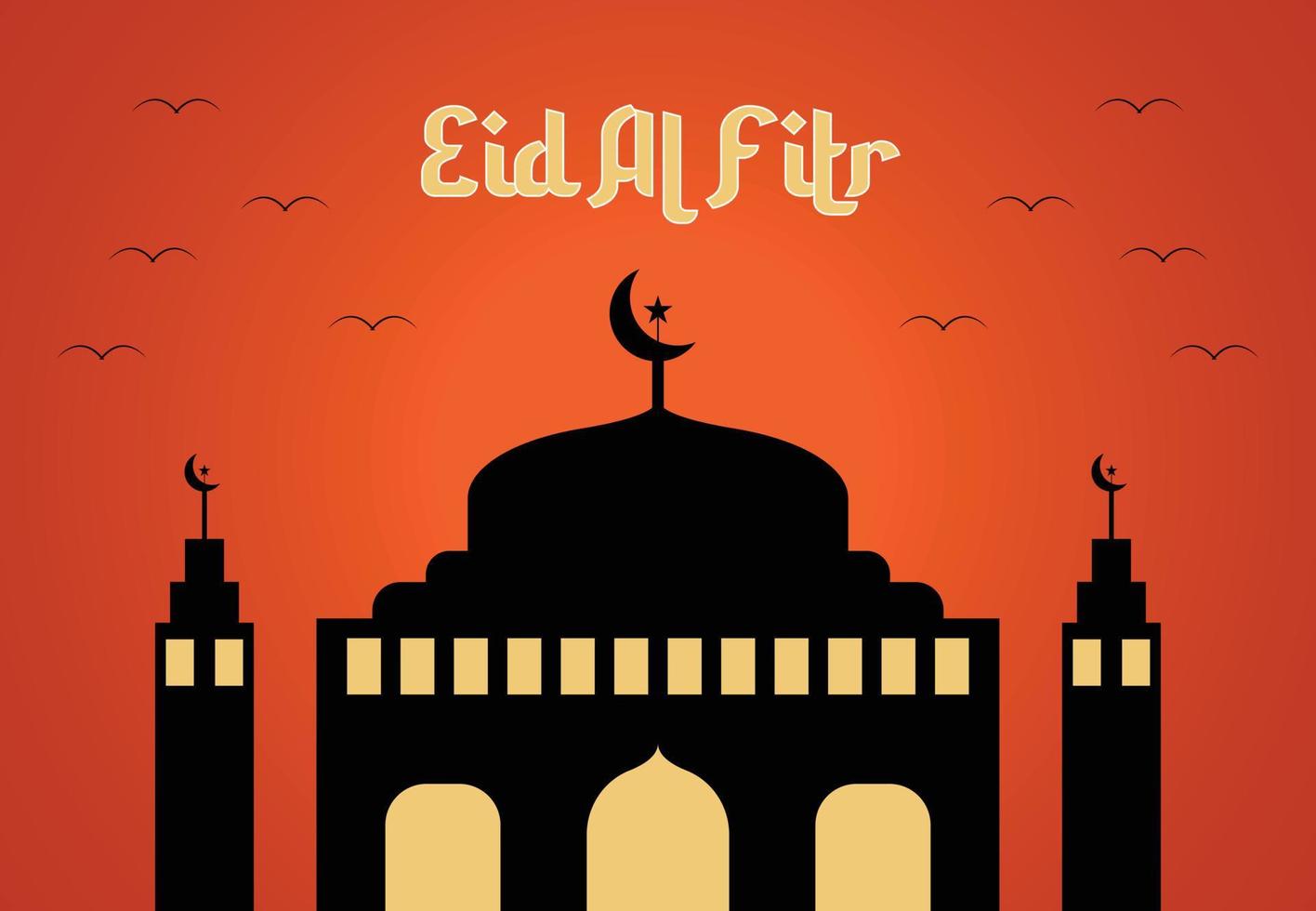 eid al fitr islamic design med silhuett av moské och skymning himmel som bakgrund. vektor, illustration, bakgrund, hälsning kort, affisch, baner, etc. vektor