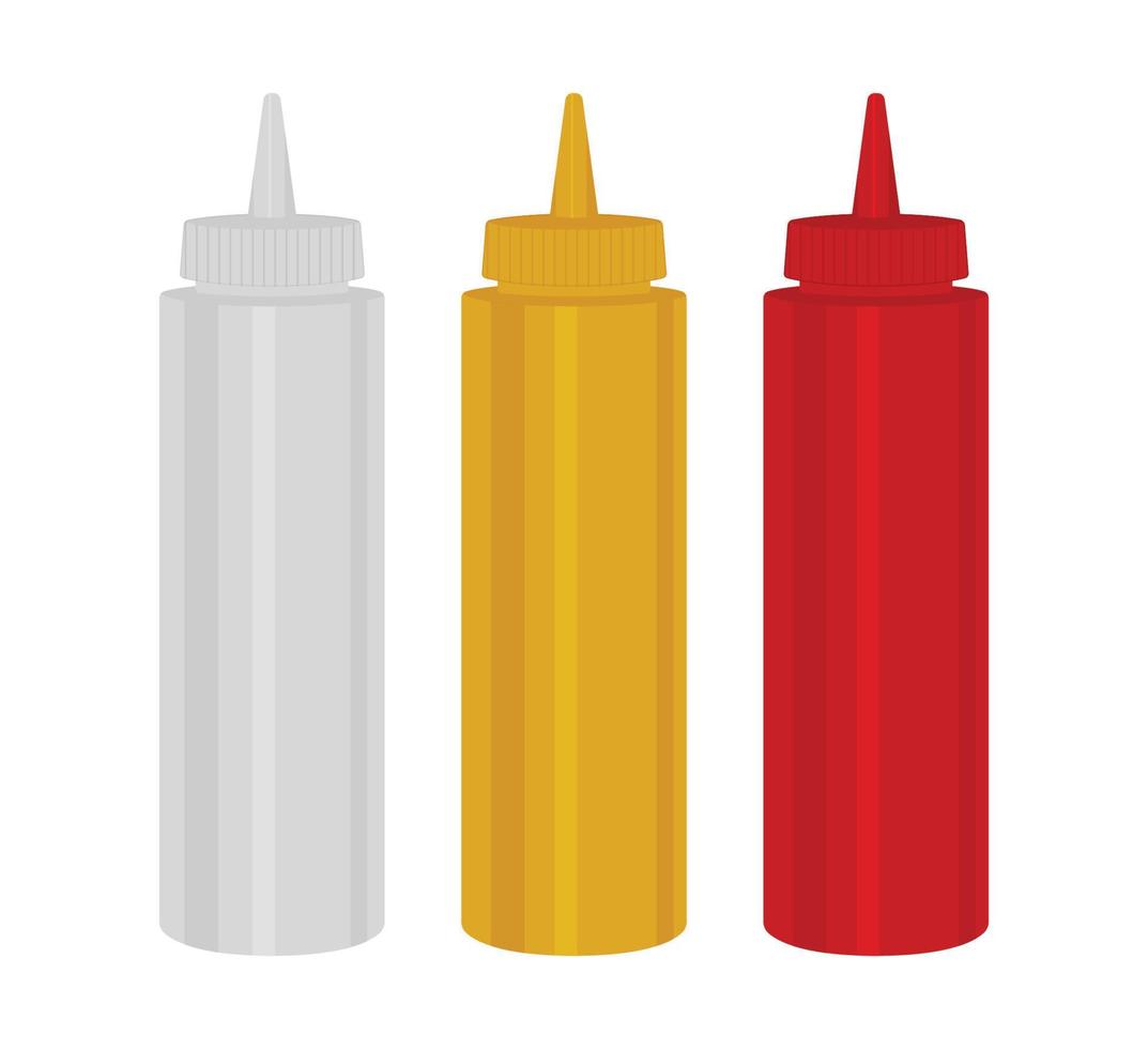 uppsättning av krydda pressa flaskor, ketchup, senap och mayo plast dispenser behållare illustration vektor
