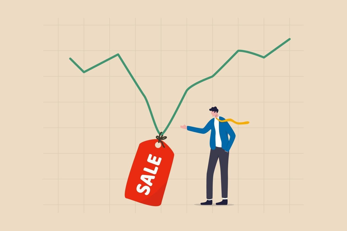 investerare som pekar på det lägsta på ett aktiemarknadsdiagram med försäljningsprislapp vektor