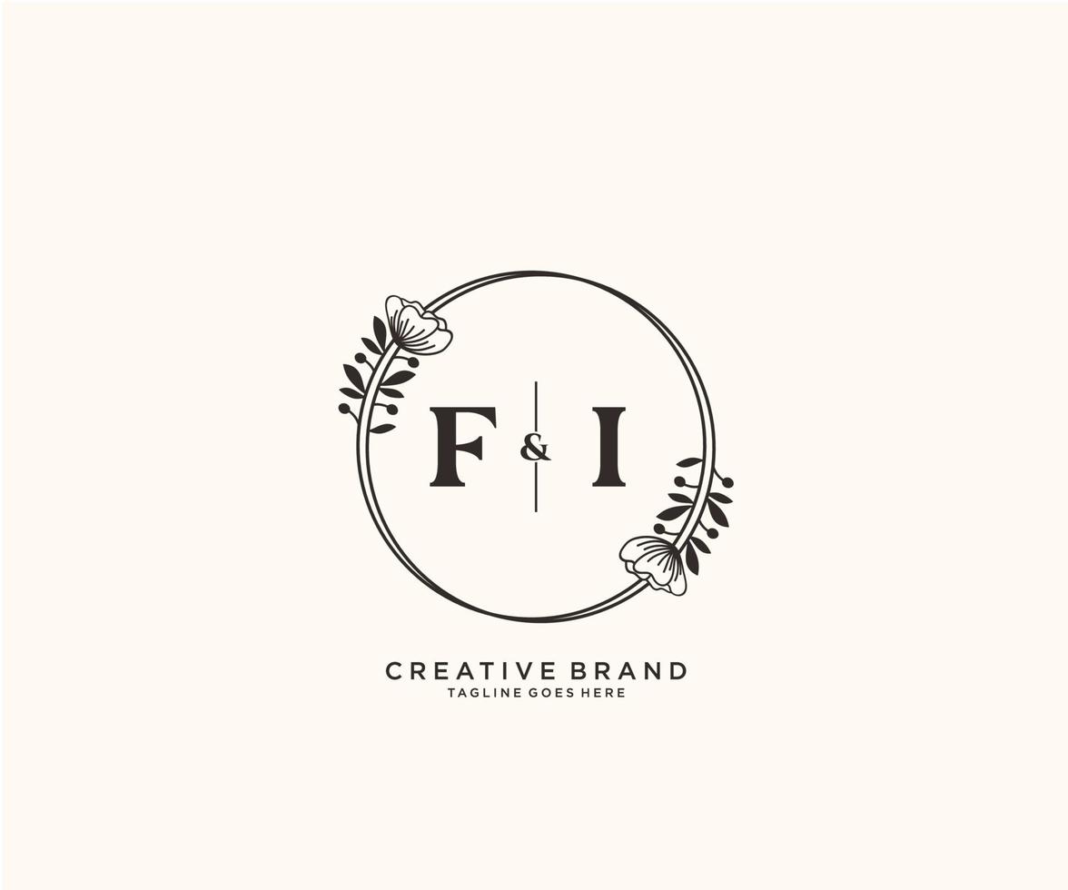 första fi brev hand dragen feminin och blommig botanisk logotyp lämplig för spa salong hud hår skönhet boutique och kosmetisk företag. vektor