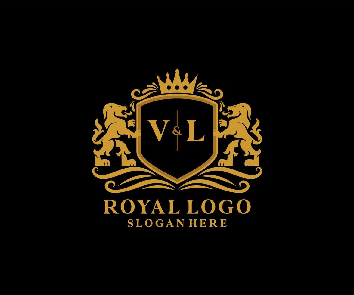 första vl brev lejon kunglig lyx logotyp mall i vektor konst för restaurang, kungligheter, boutique, Kafé, hotell, heraldisk, Smycken, mode och Övrig vektor illustration.