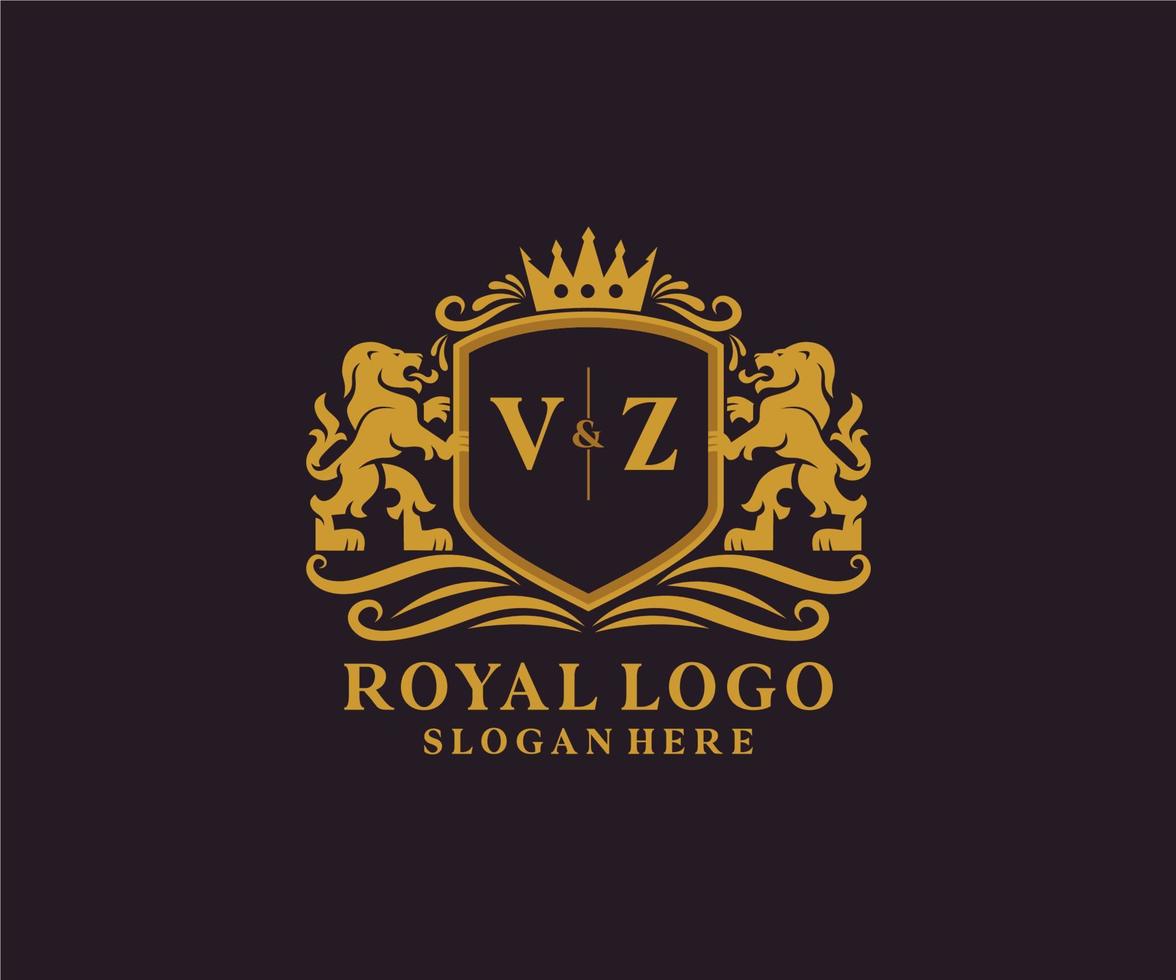 Initial vz Letter Lion Royal Luxury Logo Vorlage in Vektorgrafiken für Restaurant, Lizenzgebühren, Boutique, Café, Hotel, heraldisch, Schmuck, Mode und andere Vektorillustrationen. vektor