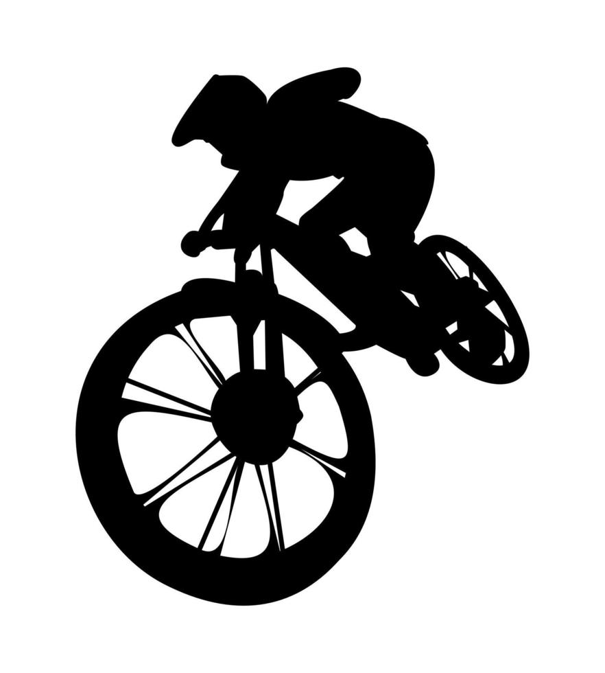 Silhouette von ein bmx Radfahrer Vorderseite Sicht. extrem Sport Konzept, bergab, Fahrer, Rennfahrer. Vektor Illustration.