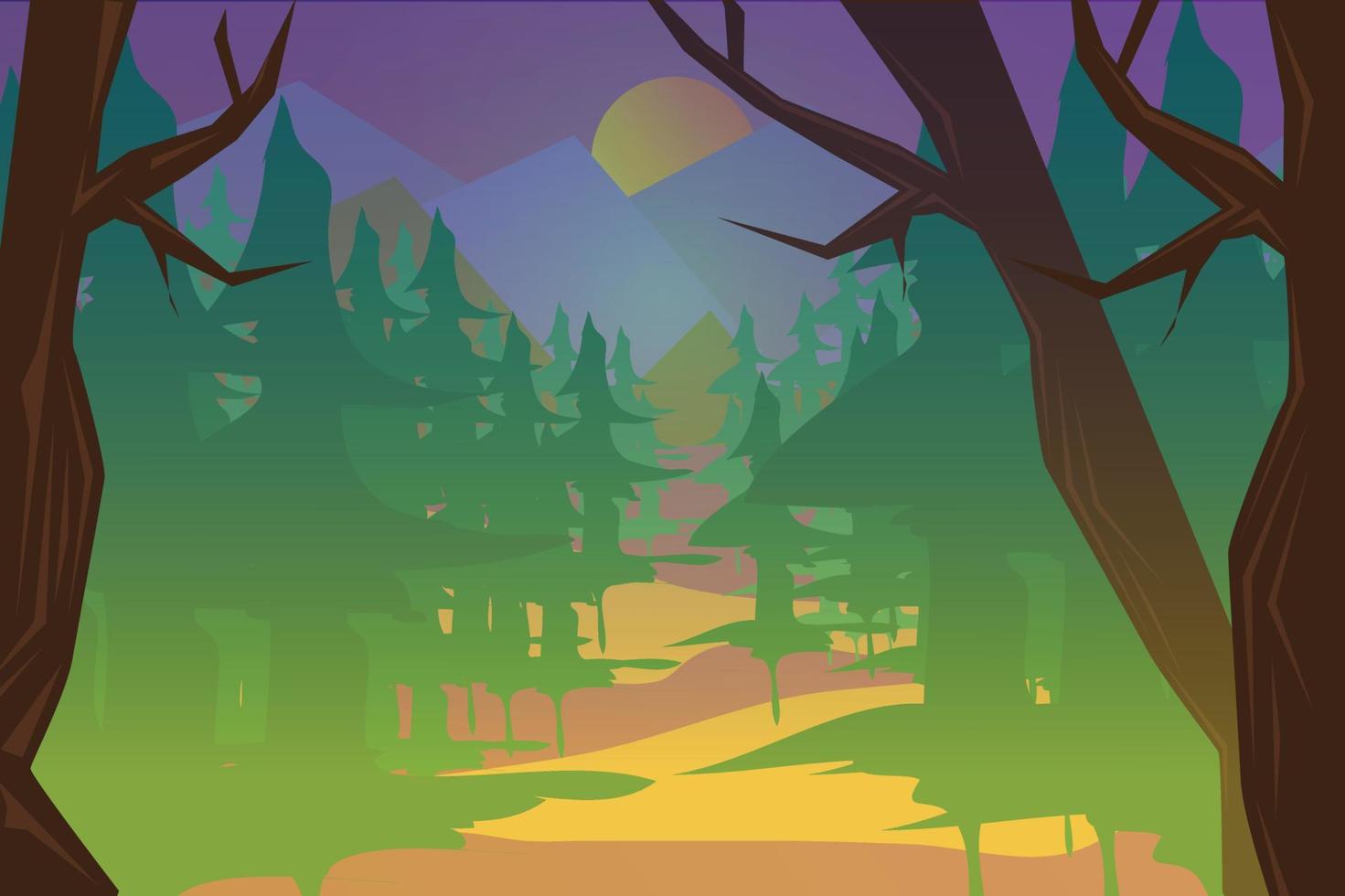 skön skog landskap bakgrund på dimmig morgon- vektor illustration.