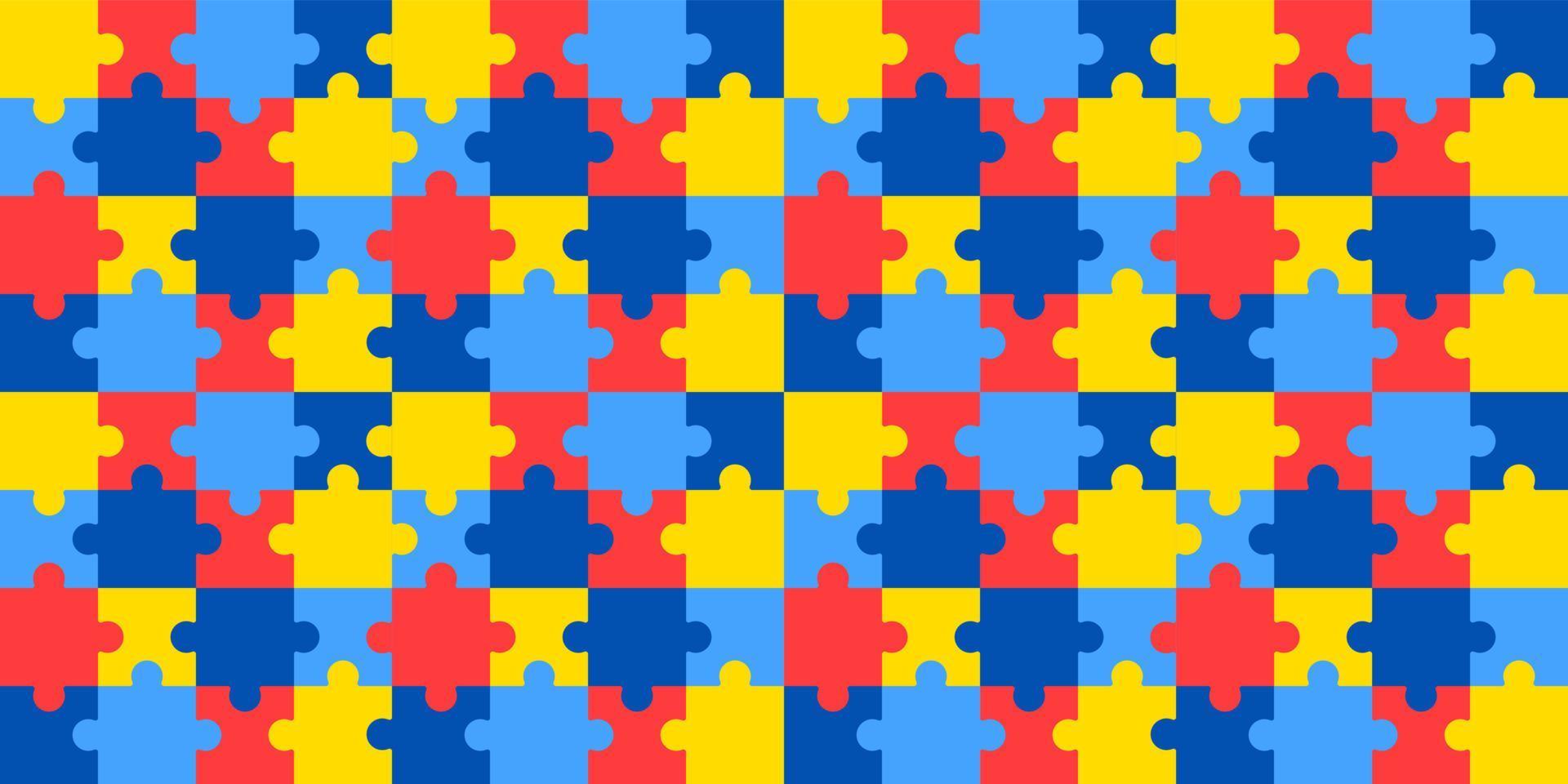 Welt Autismus Bewusstsein Tag Puzzle Muster Hintergrund Vorlage. Welt Autismus Tag bunt Puzzle Vektor Banner. Symbol von Autismus. Autismus Gesundheit Pflege medizinisch eben Hintergrund von April 02 Feier.