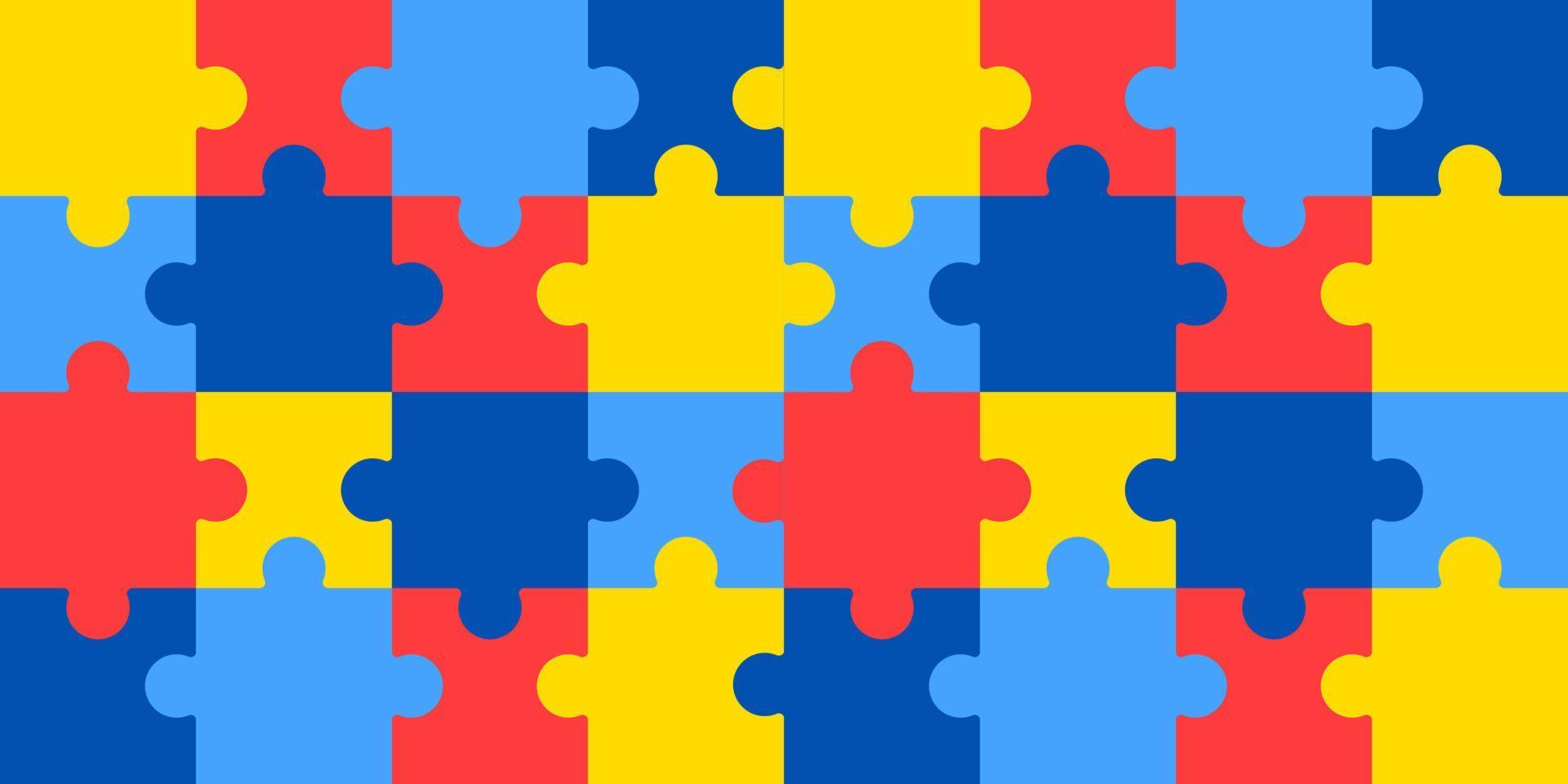 Welt Autismus Bewusstsein Tag Puzzle Muster Hintergrund Vorlage. Welt Autismus Tag bunt Puzzle Vektor Banner. Symbol von Autismus. Autismus Gesundheit Pflege medizinisch eben Hintergrund von April 02 Feier.