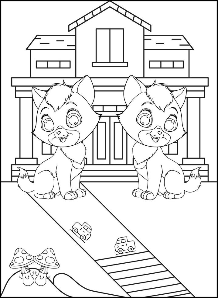 söt katt översikt färg sida för barn linje teckning djur- färg bok tecknad serie vektor illustration isolerat på vit klotter bakgrund