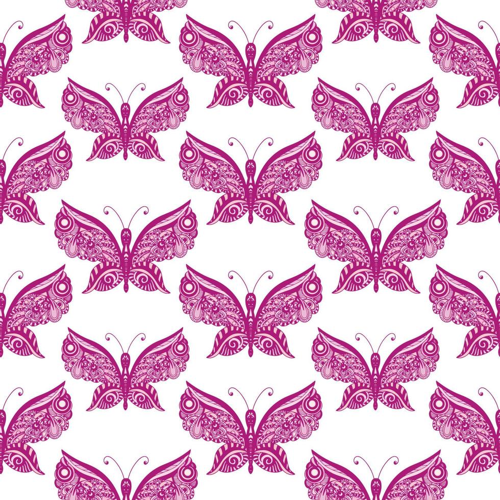 sömlös mönster av fjärilar. fjärilar i de zentangle stil. vektor illustration, vit bakgrund.