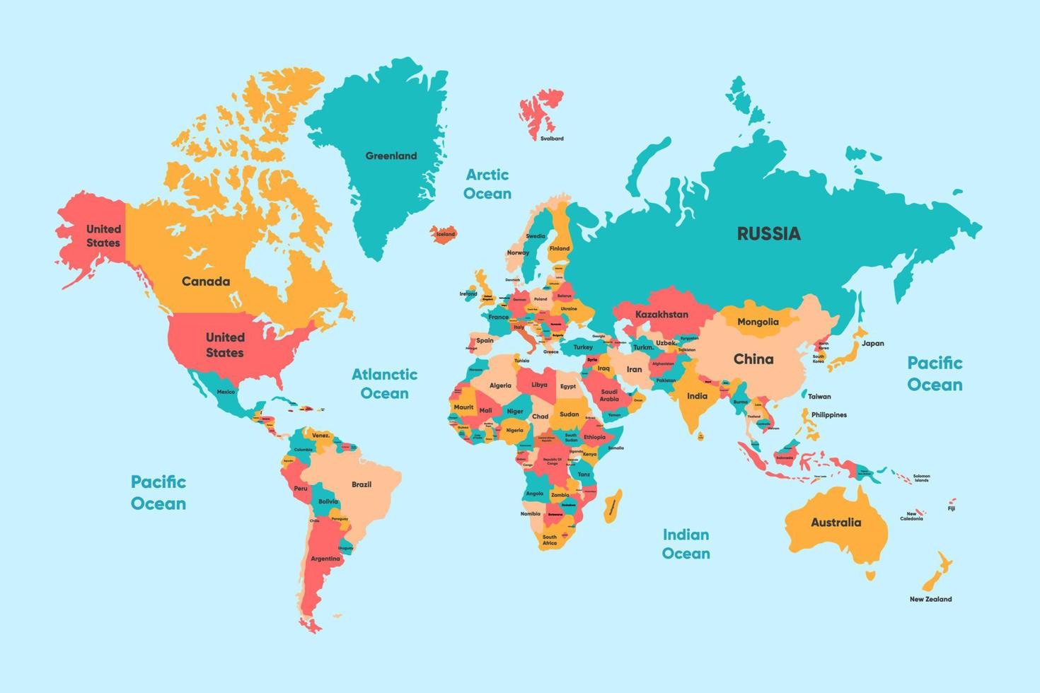 värld Karta mall med Land namn vektor