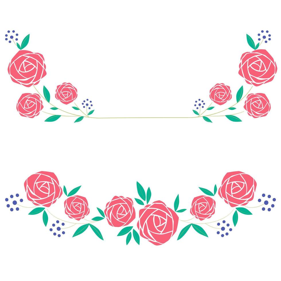 uppsättning en blommig gräns med en krans av grön löv och rosa blommor för en bröllop kort, en hälsning kort, eller dekorativ konstverk. vektor