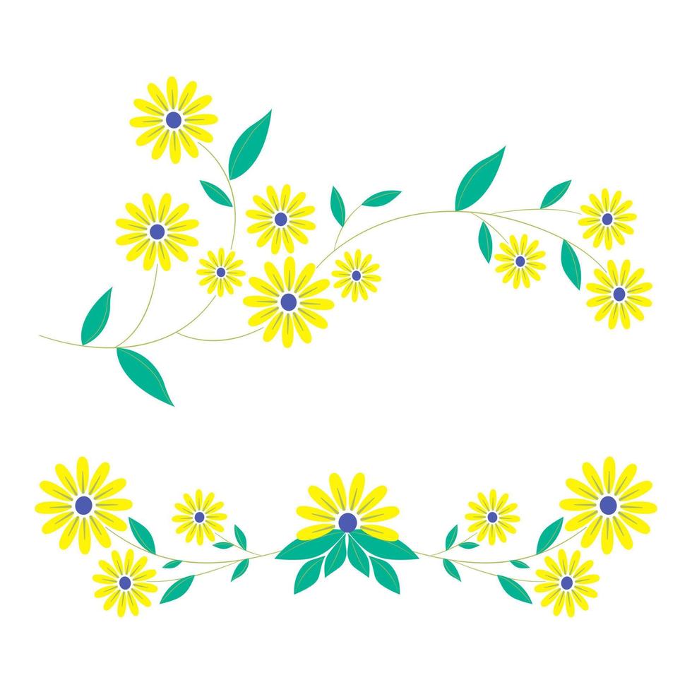 uppsättning en blommig gräns med en krans av grön löv och gul blommor för en bröllop kort, en hälsning kort, eller dekorativ konstverk. vektor