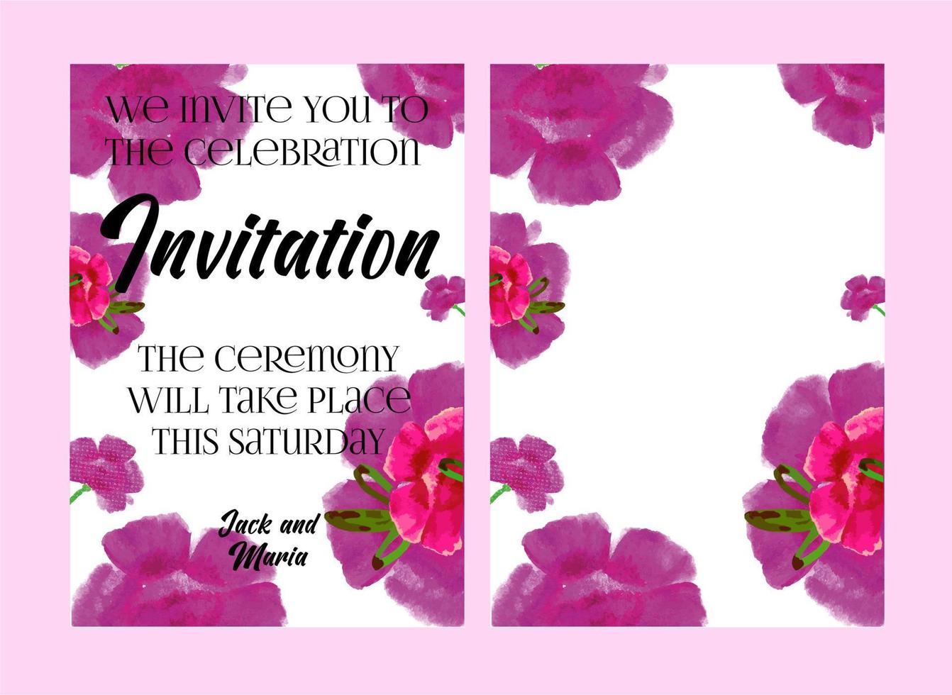 vattenfärg, lyxig och delikat inbjudningar till en bröllop, firande eller födelsedag. rosa, lila blommor, pioner. vit bakgrund vektor