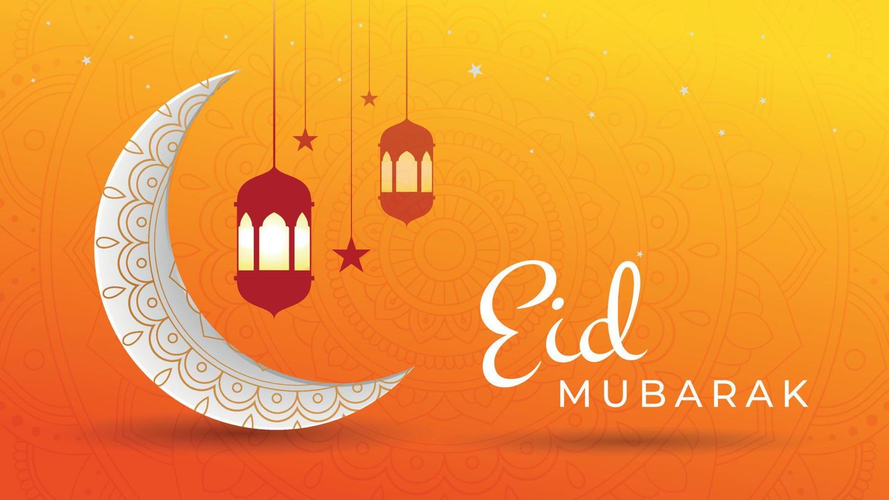 eid mubarak islamic design med halvmåne måne, orange Färg bakgrund vektor