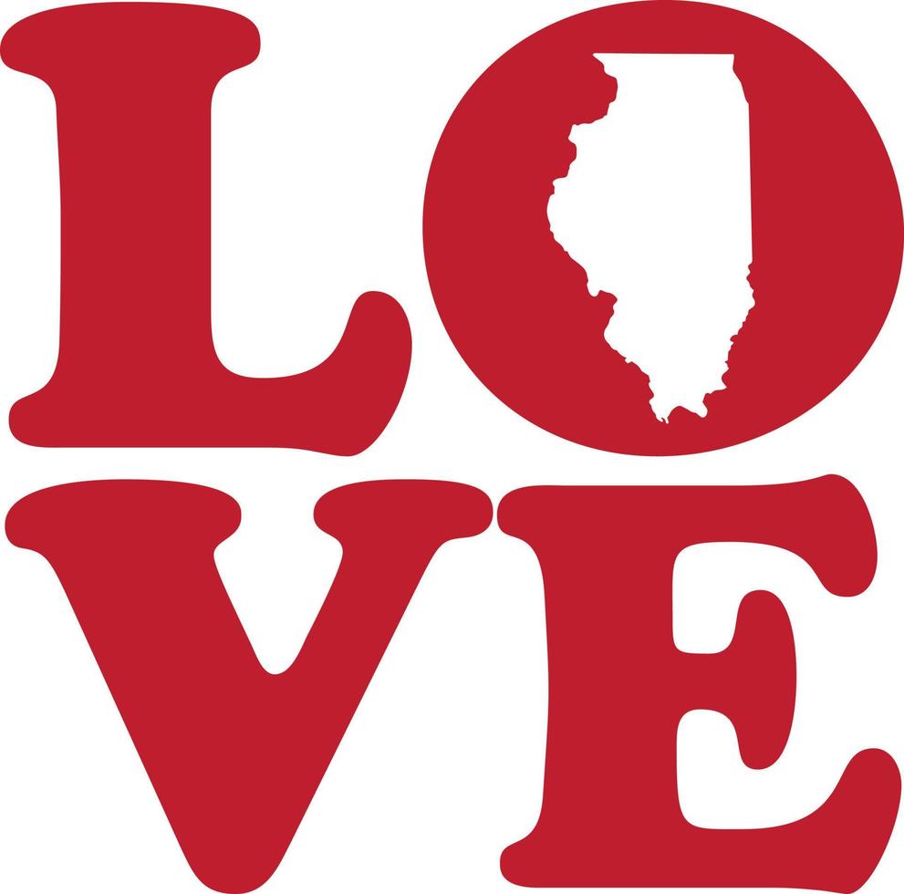 kärlek Illinois stat röd översikt vektor grafisk illustration isolerat