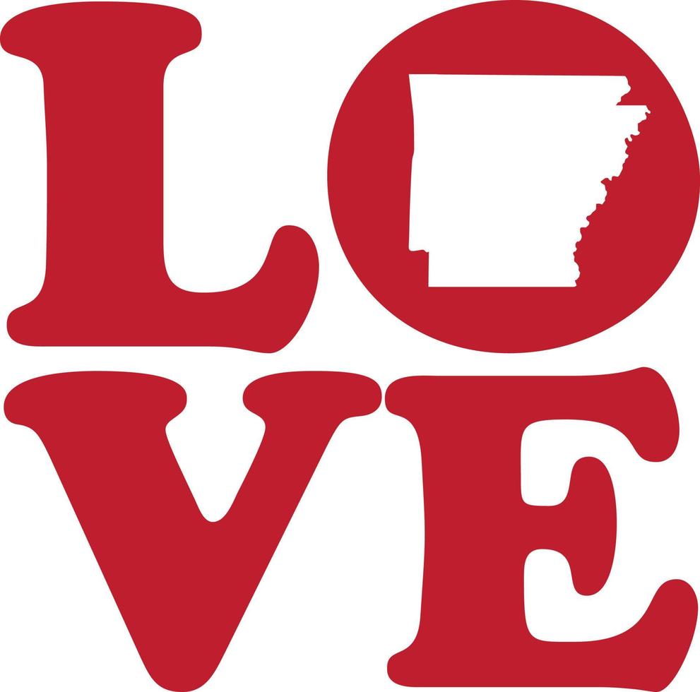 kärlek Arkansas stat röd översikt vektor grafisk illustration isolerat