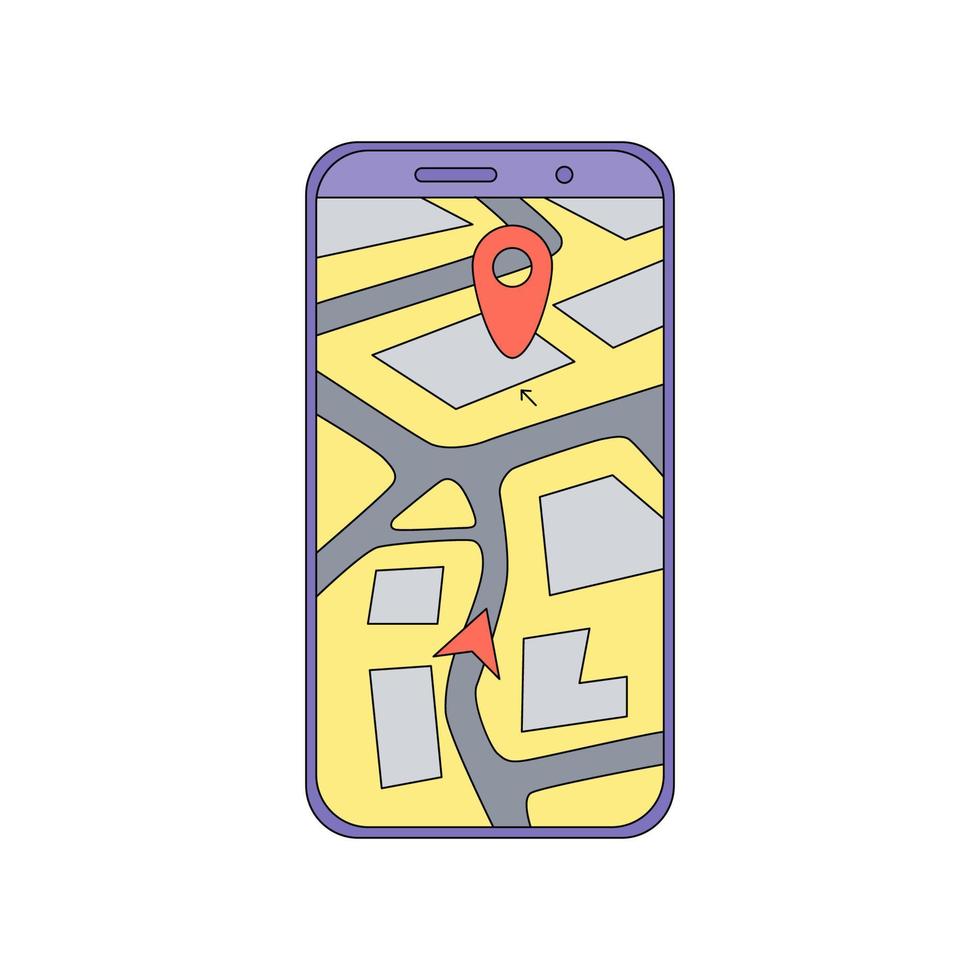 en Karta på en smartphone i tecknad serie stil. vektor illustration isolerat på en vit bakgrund