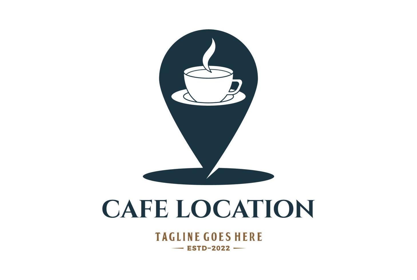 Stift Karte mit Kaffee Tasse Becher zum Cafe Ort Apps Logo vektor