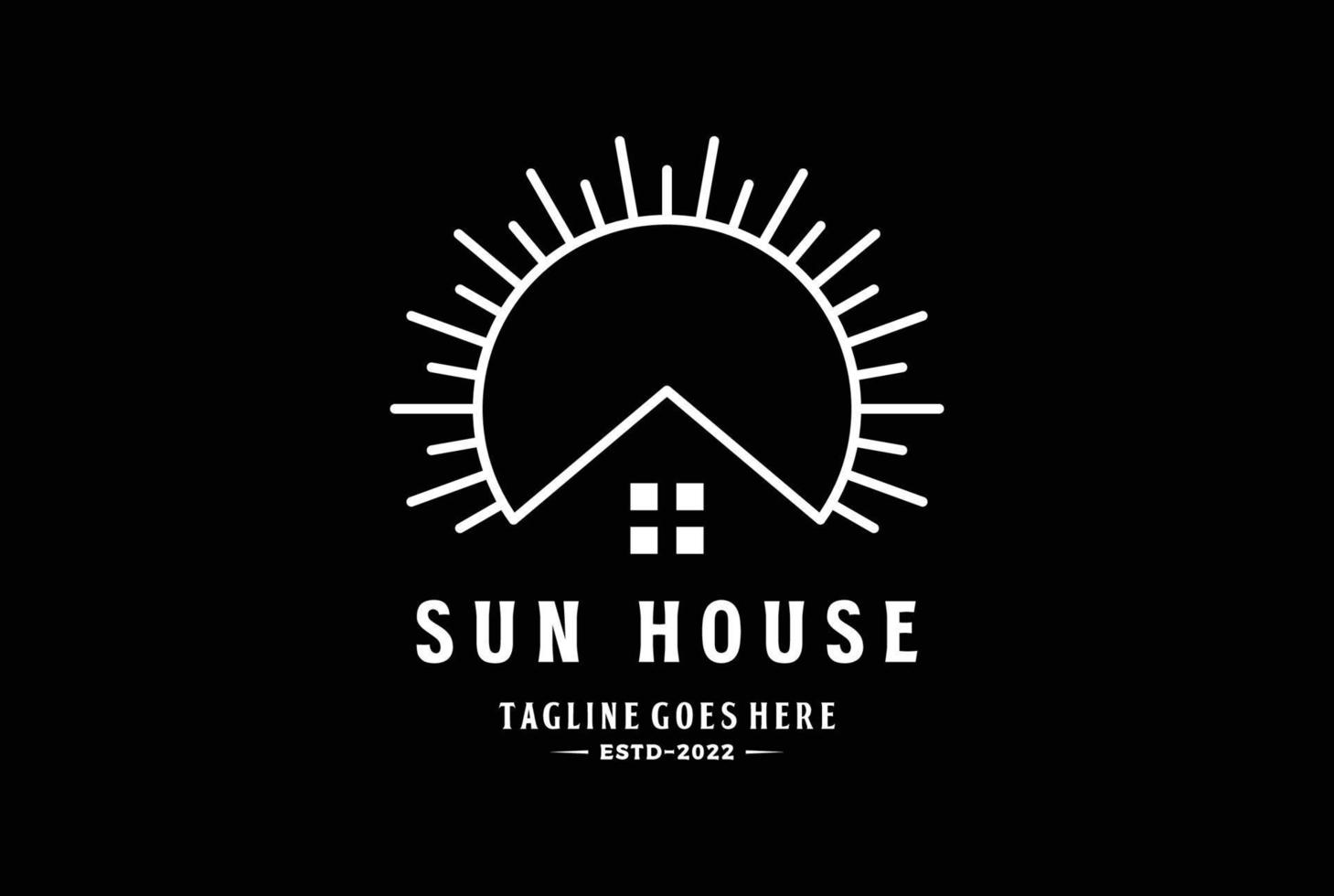 Sol soluppgång hus tak linje logotyp design vektor