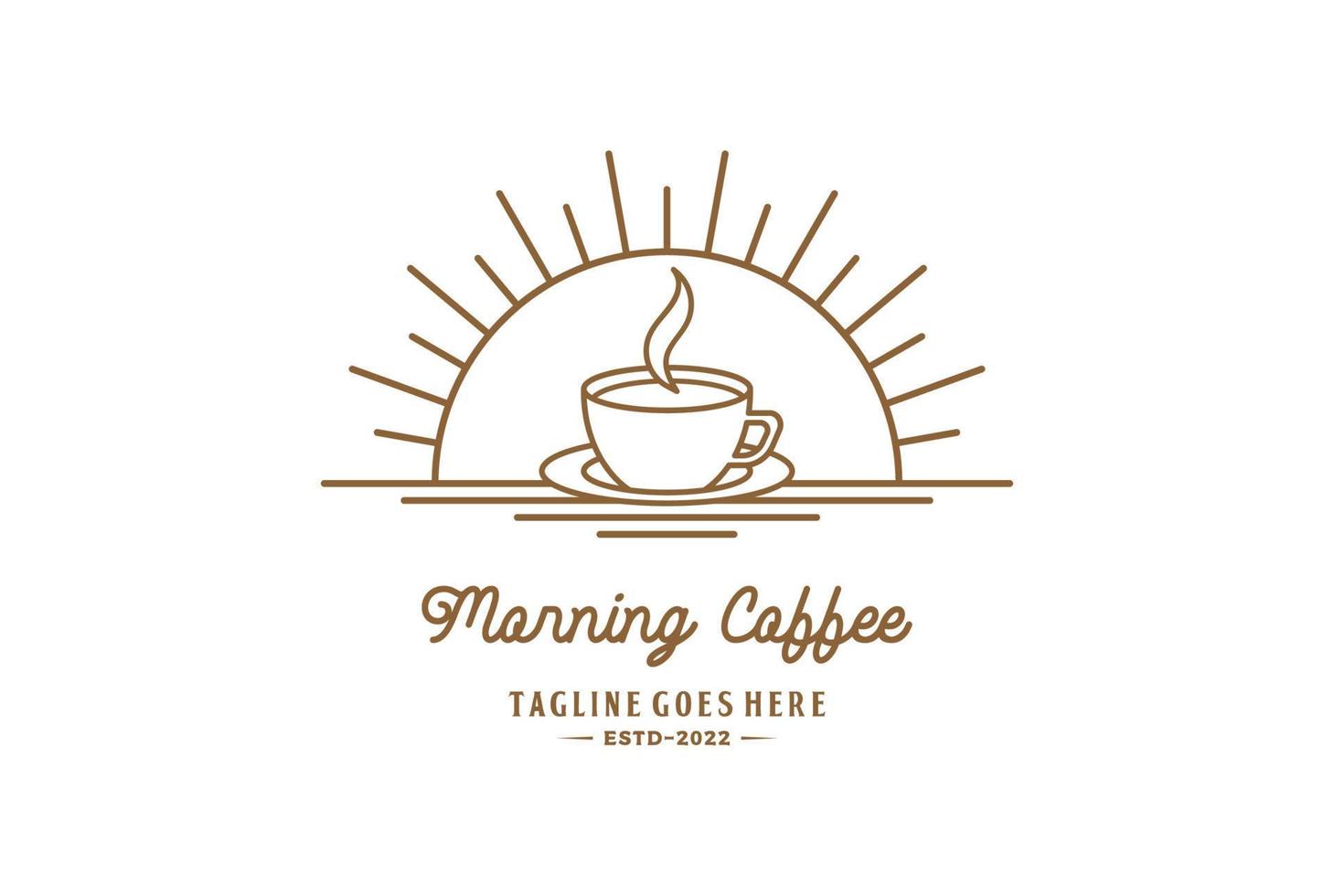 Morgen Sonne Sonnenaufgang Kaffee Becher Tasse Linie zum Cafe Logo Design vektor