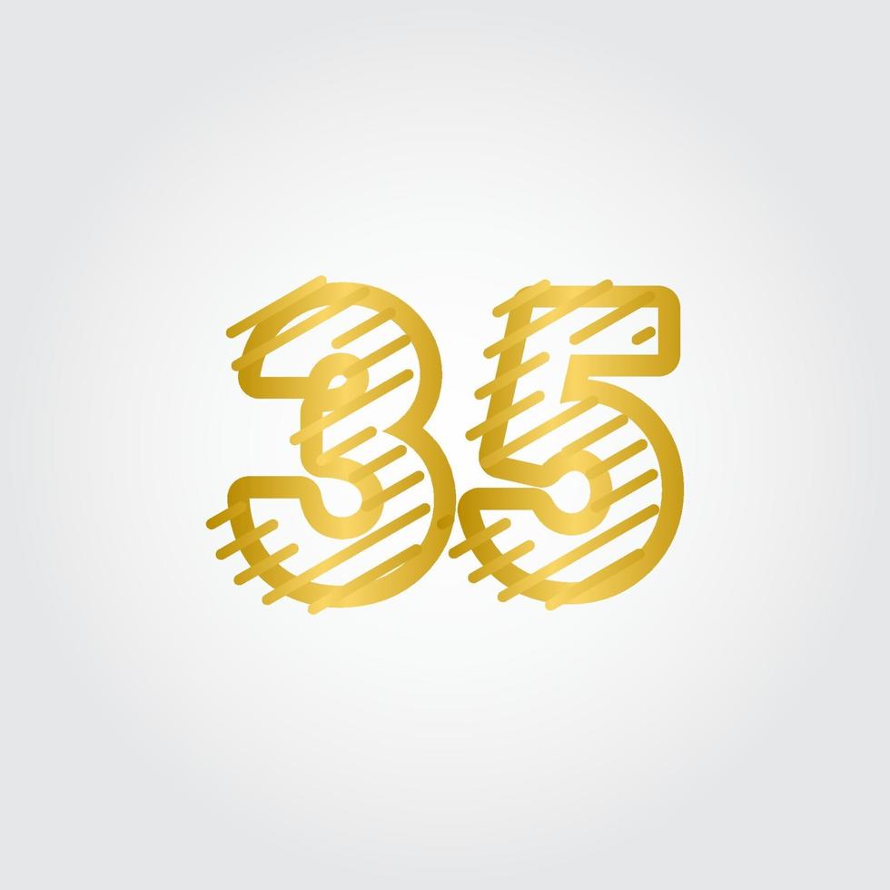 35-årsjubileum guld linje design logo vektor mall illustration