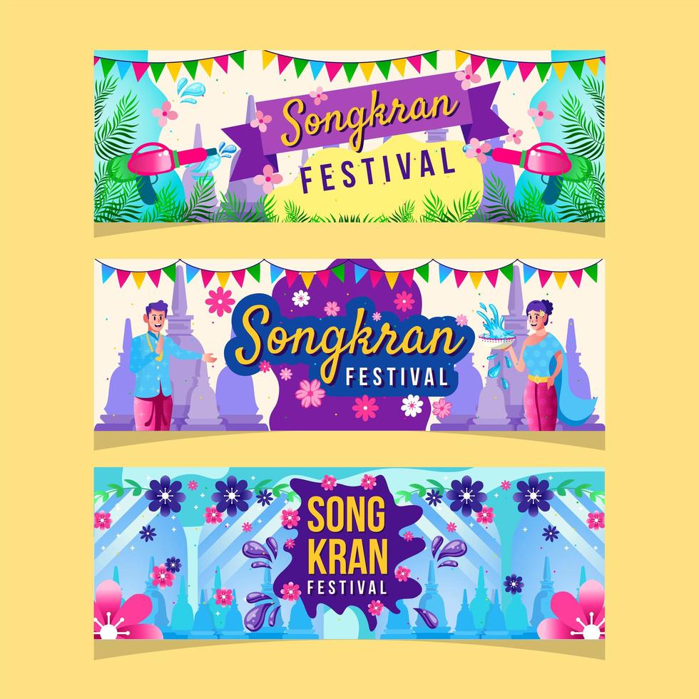 bunte Songkran Festival Banner Vorlage vektor