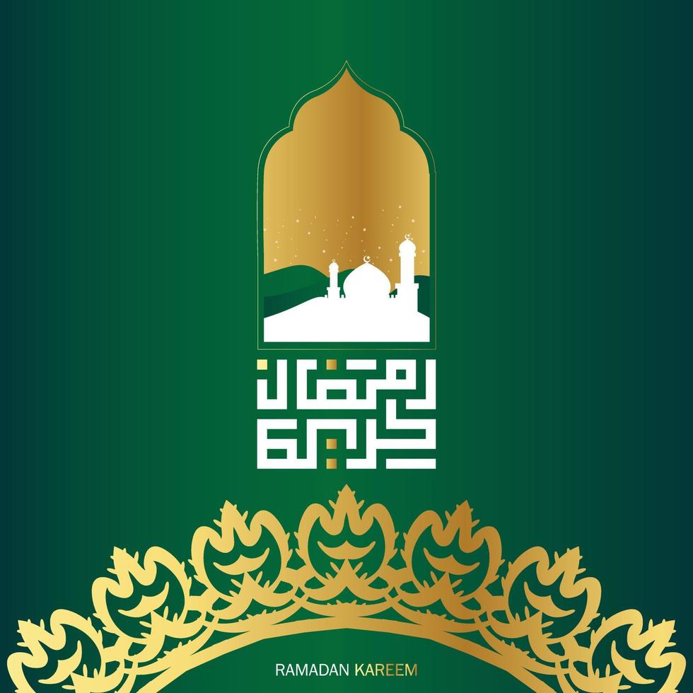 kostenlos Ramadan kareem Arabisch Kalligraphie mit Moschee Hintergrund. islamisch Monat von Ramadan im Arabisch Logo Gruß Design vektor