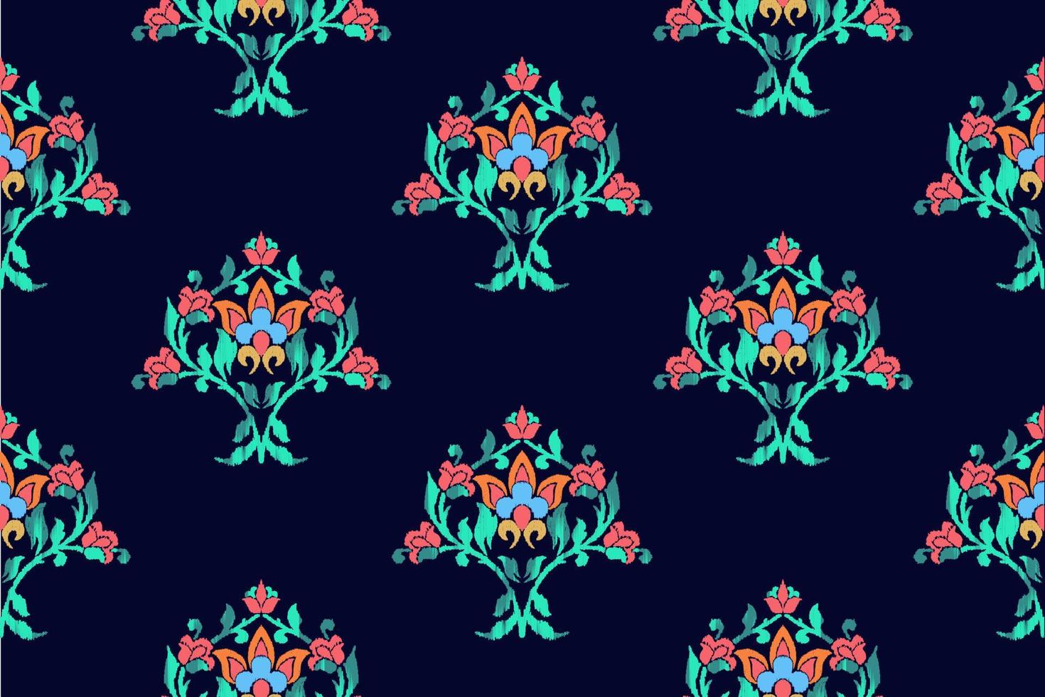 ikat etnisk sömlös mönster design. aztec tyg mandala textil- tapet. stam- inföding motiv boho prydnad afrikansk amerikan indisk folk traditionell broderi vektor bakgrund